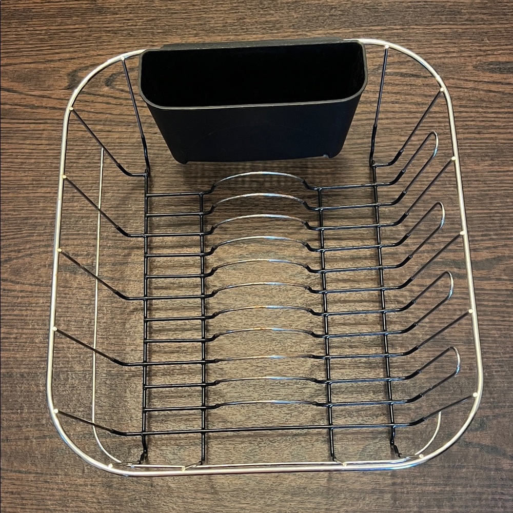 Black and Silver Dish Rack with Utensil Holder